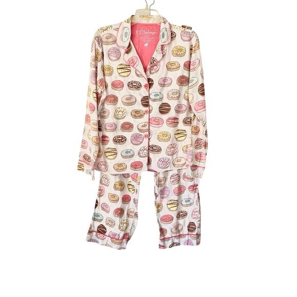 P.J. Salvage Cotton Doughnut Matching Pajama Set size large White Pink - Picture 1 of 9